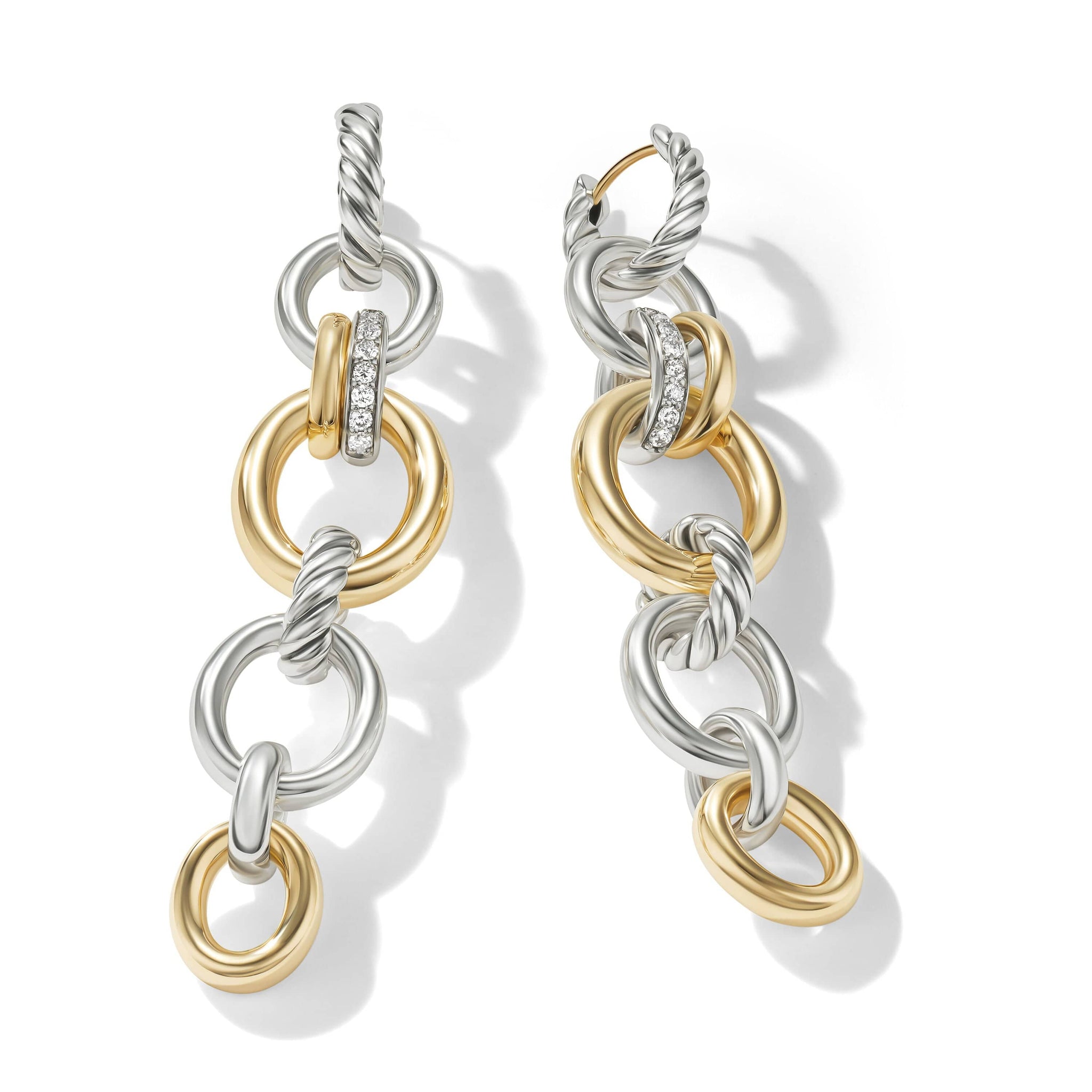 DY Mercer™ Linked Drop Earrings in Sterling Silver with 18K Yellow Gold and Pavé Diamonds