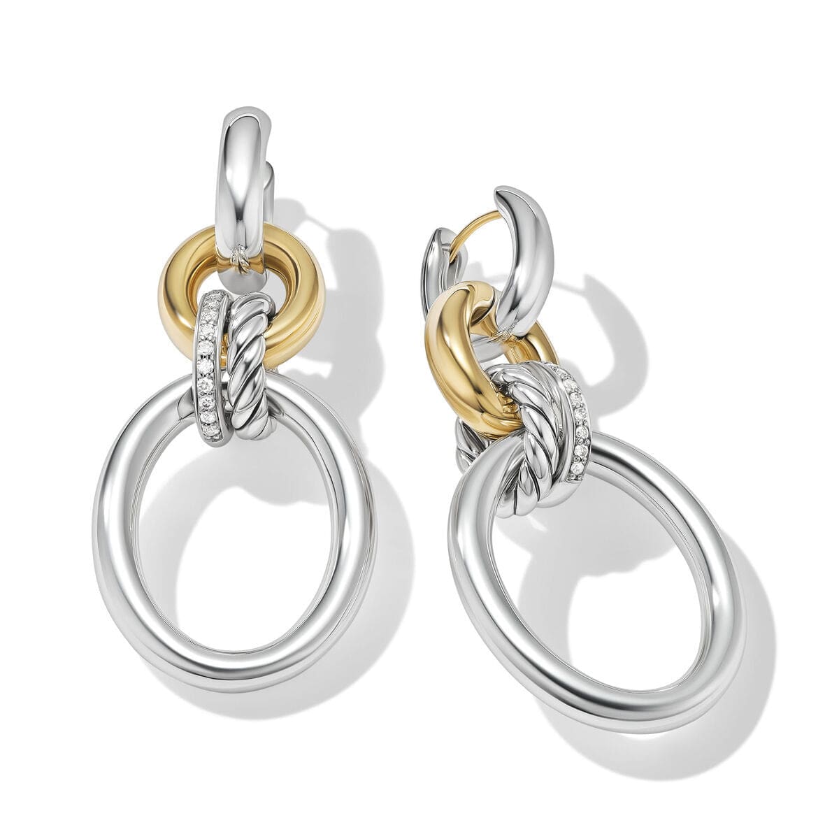 DY Mercer™ Circular Drop Earrings in Sterling Silver with 18K Yellow Gold and Pavé Diamonds