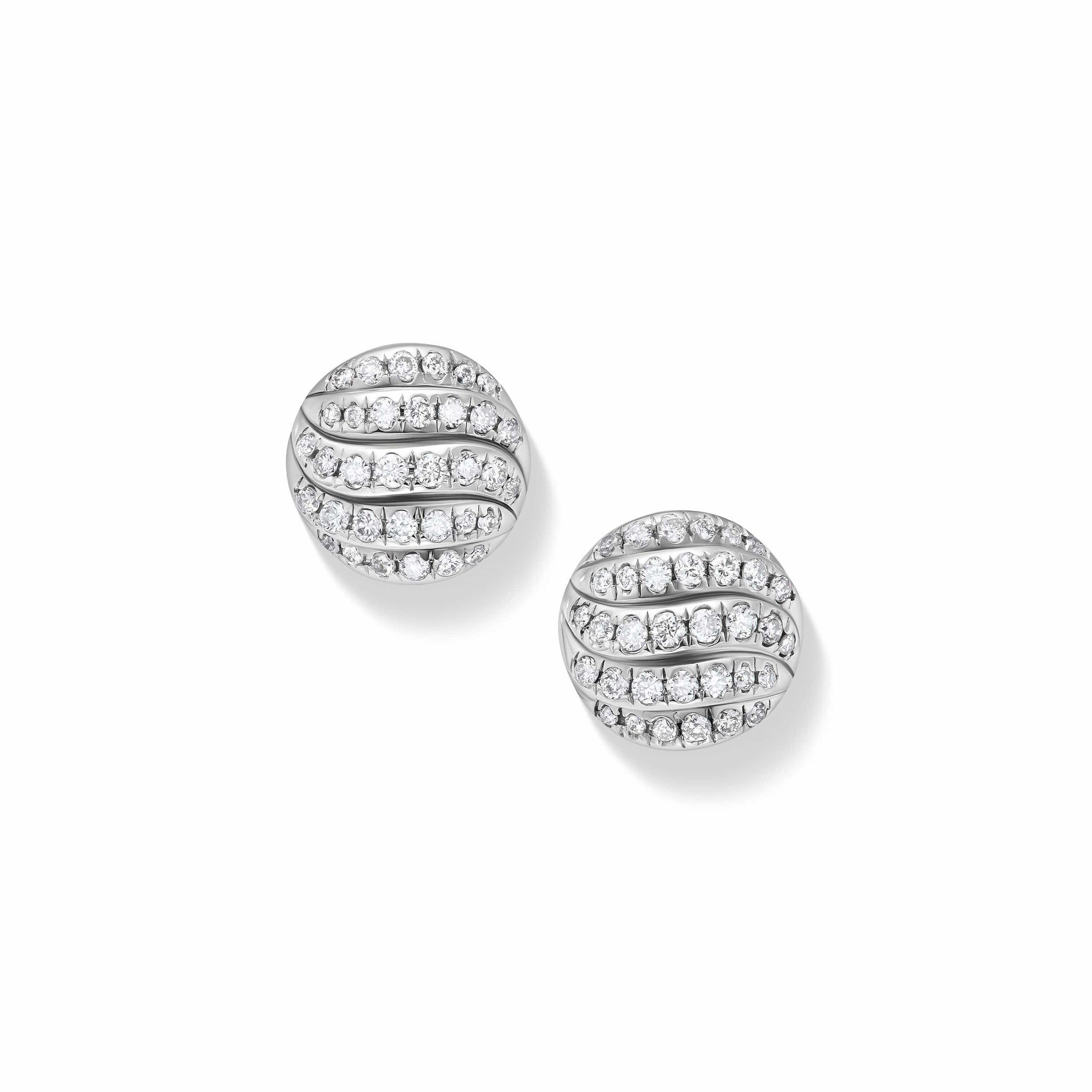 Sculpted Cable Stud Earrings in Sterling Silver with Diamonds