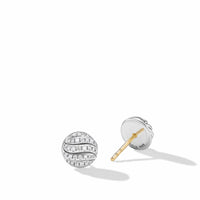 Sculpted Cable Stud Earrings in Sterling Silver with Diamonds