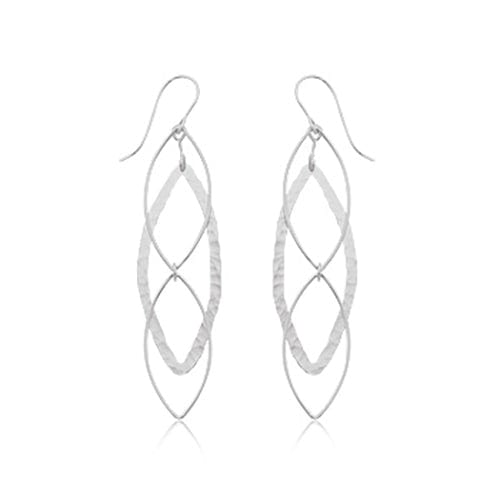 Sterling Silver Hammered Marquise Drop Earrings