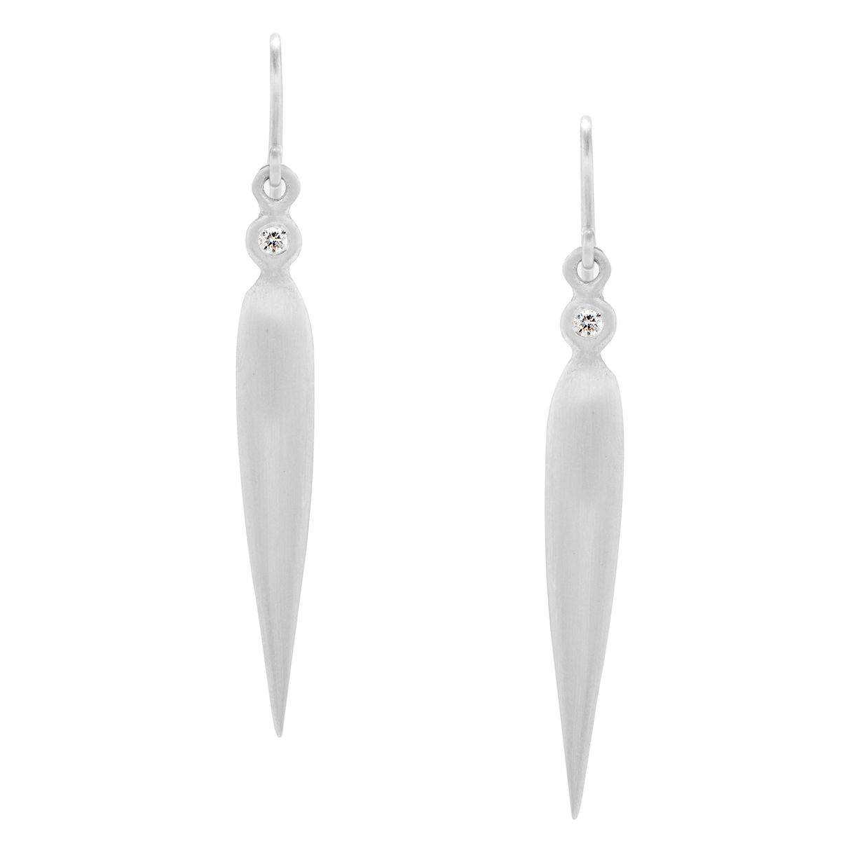 Sterling Silver Tear Drop Dagger Diamond Earrings