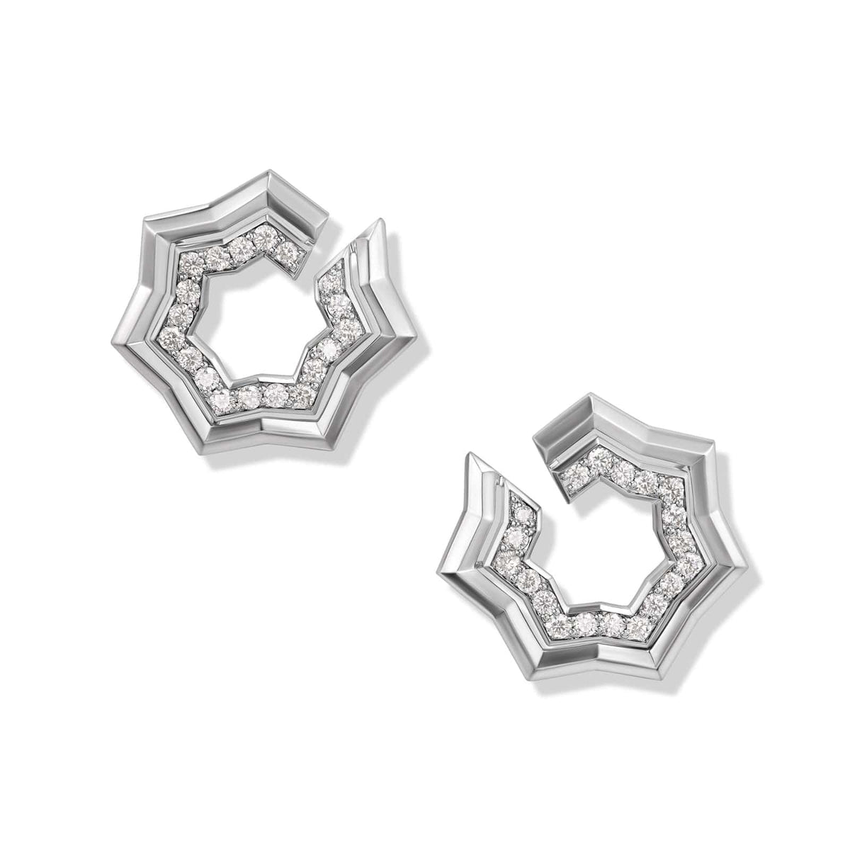 Zig Zag Stax™ Two Row Hoop Earrings in Sterling Silver with Diamonds, 27mm