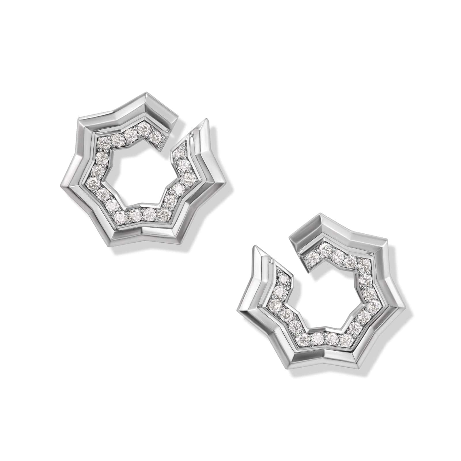Zig Zag Stax™ Two Row Hoop Earrings in Sterling Silver with Diamonds, 27mm
