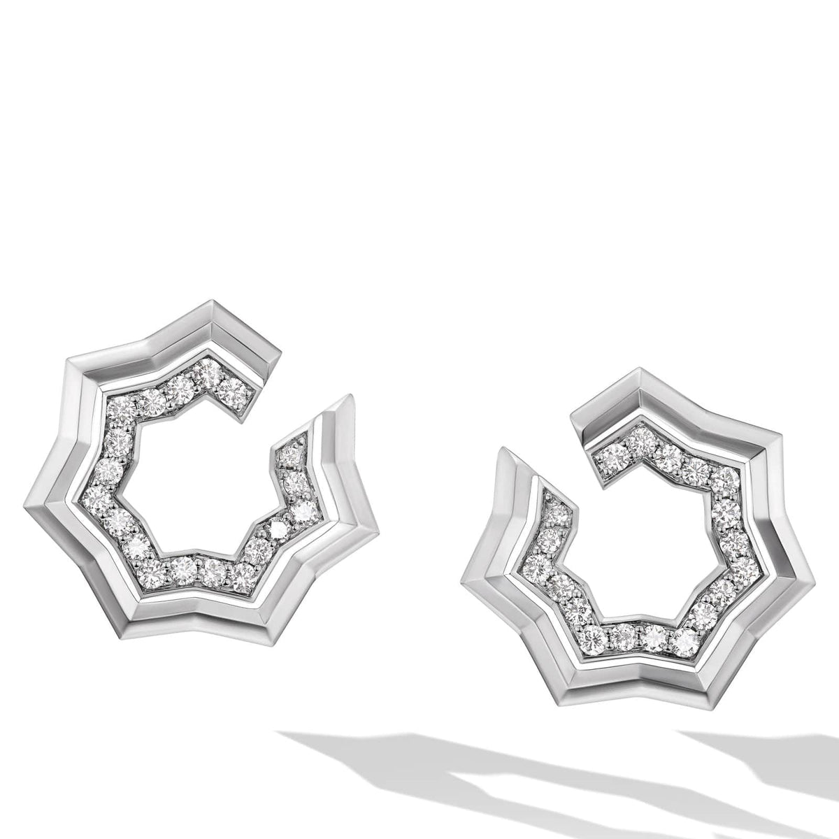 Zig Zag Stax™ Two Row Hoop Earrings in Sterling Silver with Diamonds, 27mm
