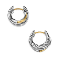 Crossover Three Row Huggie Hoop Earrings Sterling Silver with 18K Yellow Gold, 13mm