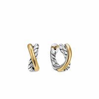 Crossover Huggie Hoop Earrings Sterling Silver with 18K Yellow Gold, 12.4mm