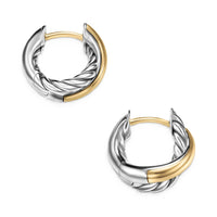 Crossover Huggie Hoop Earrings Sterling Silver with 18K Yellow Gold, 12.4mm