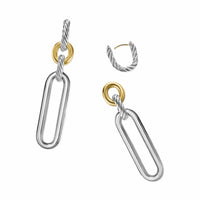 Lexington Double Link Drop Earrings Sterling Silver with 18K Yellow Gold, 54mm