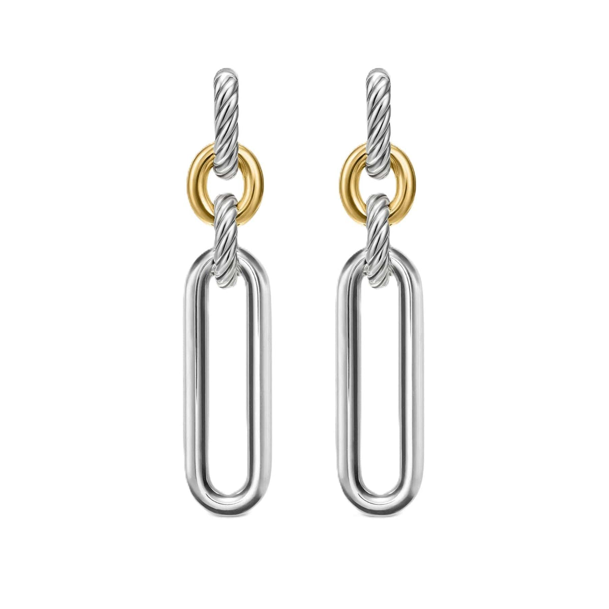 Lexington Double Link Drop Earrings Sterling Silver with 18K Yellow Gold, 54mm