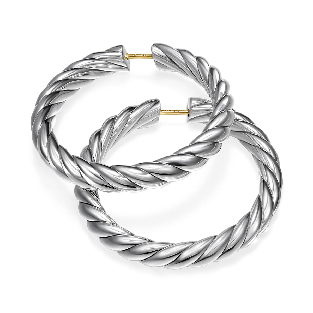 Sculpted Cable Hoop Earrings Sterling Silver, 38mm