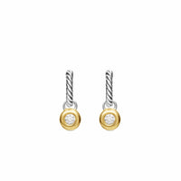 Petite Cable Huggie Drop Earrings Sterling Silver with 14K Yellow Gold and Diamonds, 17.5mm