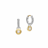 Petite Cable Huggie Drop Earrings Sterling Silver with 14K Yellow Gold and Diamonds, 17.5mm