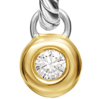Petite Cable Huggie Drop Earrings Sterling Silver with 14K Yellow Gold and Diamonds, 17.5mm