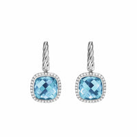 Albion® Drop Earrings Sterling Silver with Blue Topaz and Diamonds, 10mm