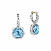 Albion® Drop Earrings Sterling Silver with Blue Topaz and Diamonds, 10mm