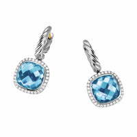 Albion® Drop Earrings Sterling Silver with Blue Topaz and Diamonds, 10mm