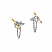 DY Mercer® Bold Toggle Chain Stud Earrings Sterling Silver with 18K Yellow Gold, 50.4mm