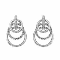 DY Mercer® Triple Ring Drop Earrings Sterling Silver with Diamonds, 35.6mm