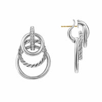 DY Mercer® Triple Ring Drop Earrings Sterling Silver with Diamonds, 35.6mm