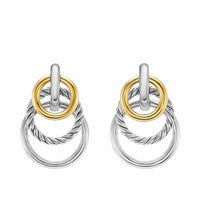 DY Mercer® Triple Ring Drop Earrings Sterling Silver with 18K Yellow Gold, 35.6mm
