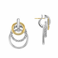 DY Mercer® Triple Ring Drop Earrings Sterling Silver with 18K Yellow Gold, 35.6mm