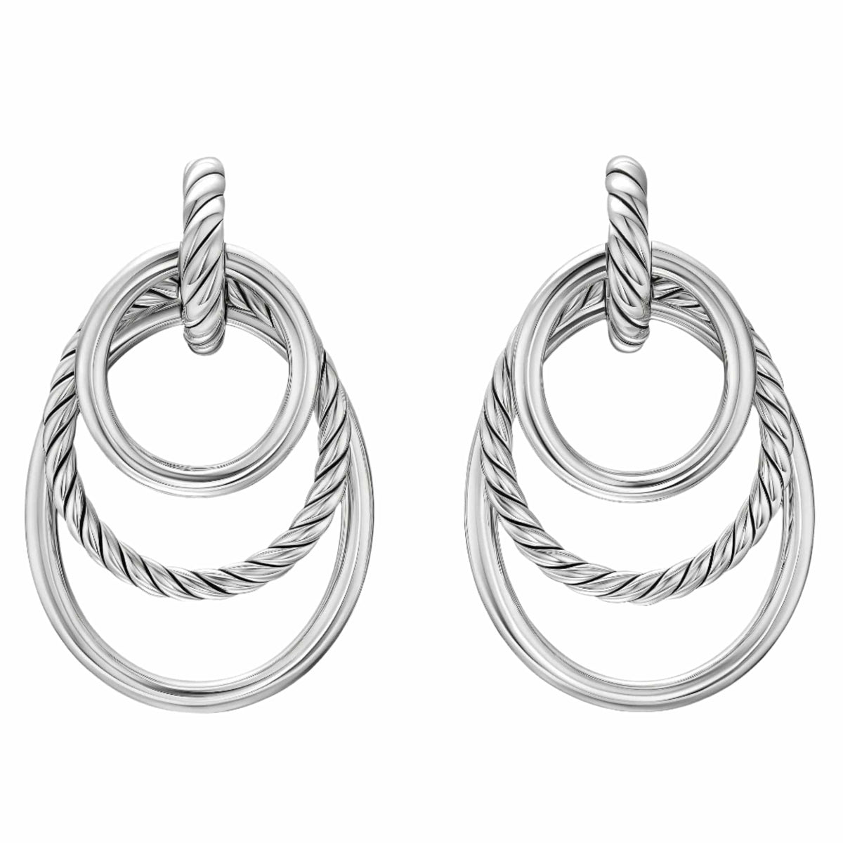 DY Mercer® Bold Triple Ring Drop Earrings Sterling Silver, 48mm