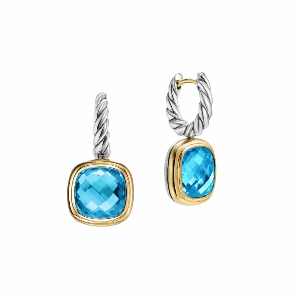 Albion® Drop Earrings Sterling Silver with 18K Yellow Gold and Blue Topaz, 10mm