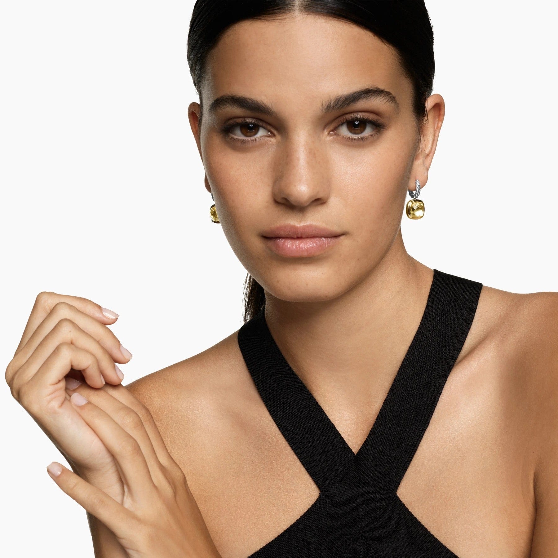 Albion® Drop Earrings Sterling Silver with 18K Yellow Gold and Champagne Citrine, 10mm