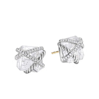 Cable Wrap Stud Earrings Sterling Silver with Crystals and Diamonds, 12mm