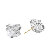 Cable Wrap Stud Earrings Sterling Silver with Crystals and Diamonds, 12mm