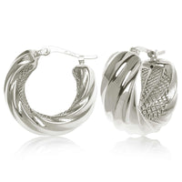 Sterling Silver Wide Spiral Twist Hoop Earrings