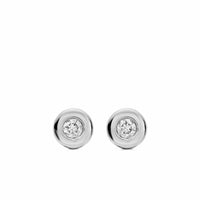 Bezel Set Stud Earrings Sterling Silver with Diamonds, 6.4mm