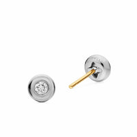 Bezel Set Stud Earrings Sterling Silver with Diamonds, 6.4mm