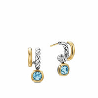 DY Mercer® Color Two Row Drop Earrings Sterling Silver with 18K Yellow Gold and Sky Blue Topaz, 19.5mm