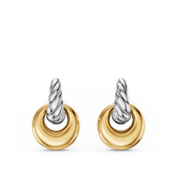 Sculpted Cable Drop Earrings Sterling Silver with 14K Yellow Gold, 23mm