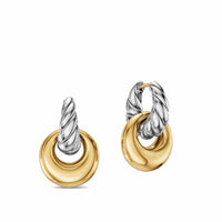 Sculpted Cable Drop Earrings Sterling Silver with 14K Yellow Gold, 23mm