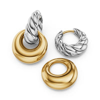 Sculpted Cable Drop Earrings Sterling Silver with 14K Yellow Gold, 23mm