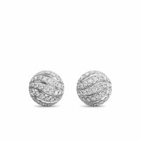 Sculpted Cable Stud Earrings Sterling Silver with Diamonds, 9mm