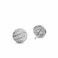 Sculpted Cable Stud Earrings Sterling Silver with Diamonds, 9mm