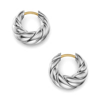 Sculpted Cable Tapered Hoop Earrings Sterling Silver, 15.7mm
