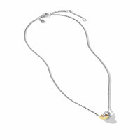 Petite Cable Linked Necklace in Sterling Silver with 14K Yellow Gold, 15mm