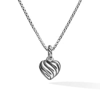 Petite Cable Heart Pendant Necklace in Sterling Silver with 14K Yellow Gold and Diamonds, 17.1mm