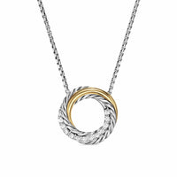 Crossover Pendant Necklace Sterling Silver with 18K Yellow Gold and Diamonds, 14.5mm