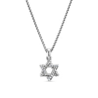 Star of David Pendant Necklace Sterling Silver with Diamonds, 12.3mm