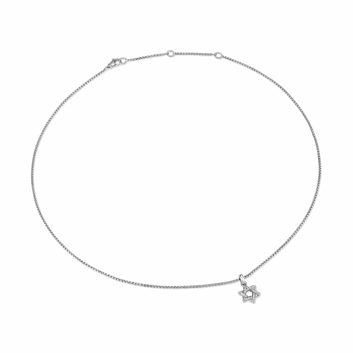 Star of David Pendant Necklace Sterling Silver with Diamonds, 12.3mm