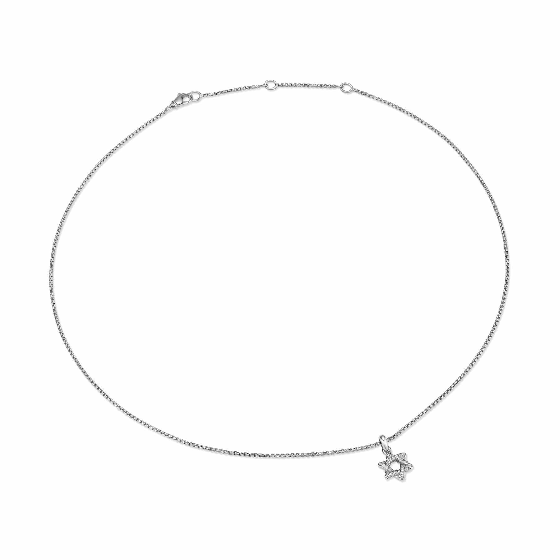 Star of David Pendant Necklace Sterling Silver with Diamonds, 12.3mm
