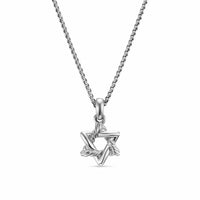Star of David Pendant Necklace Sterling Silver with Diamonds, 12.3mm