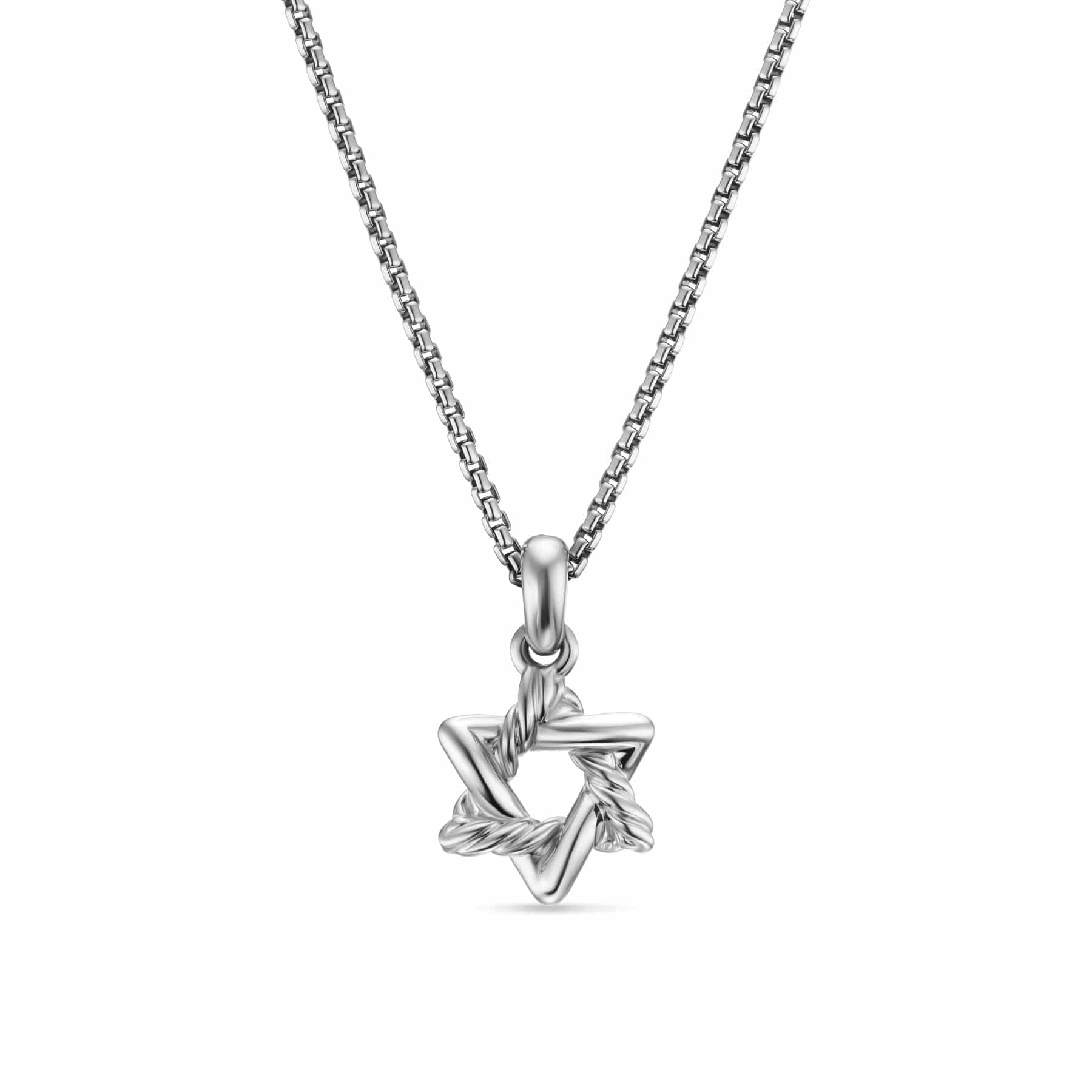 Star of David Pendant Necklace Sterling Silver with Diamonds, 12.3mm