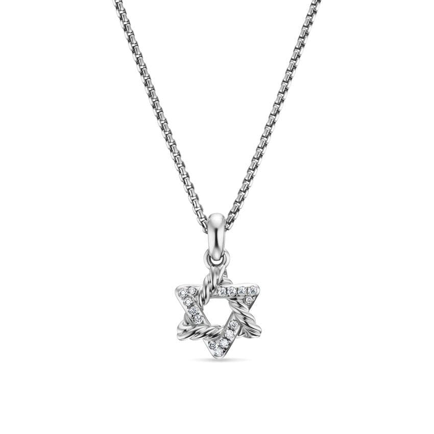 Star of David Pendant Necklace Sterling Silver with Diamonds, 12.3mm